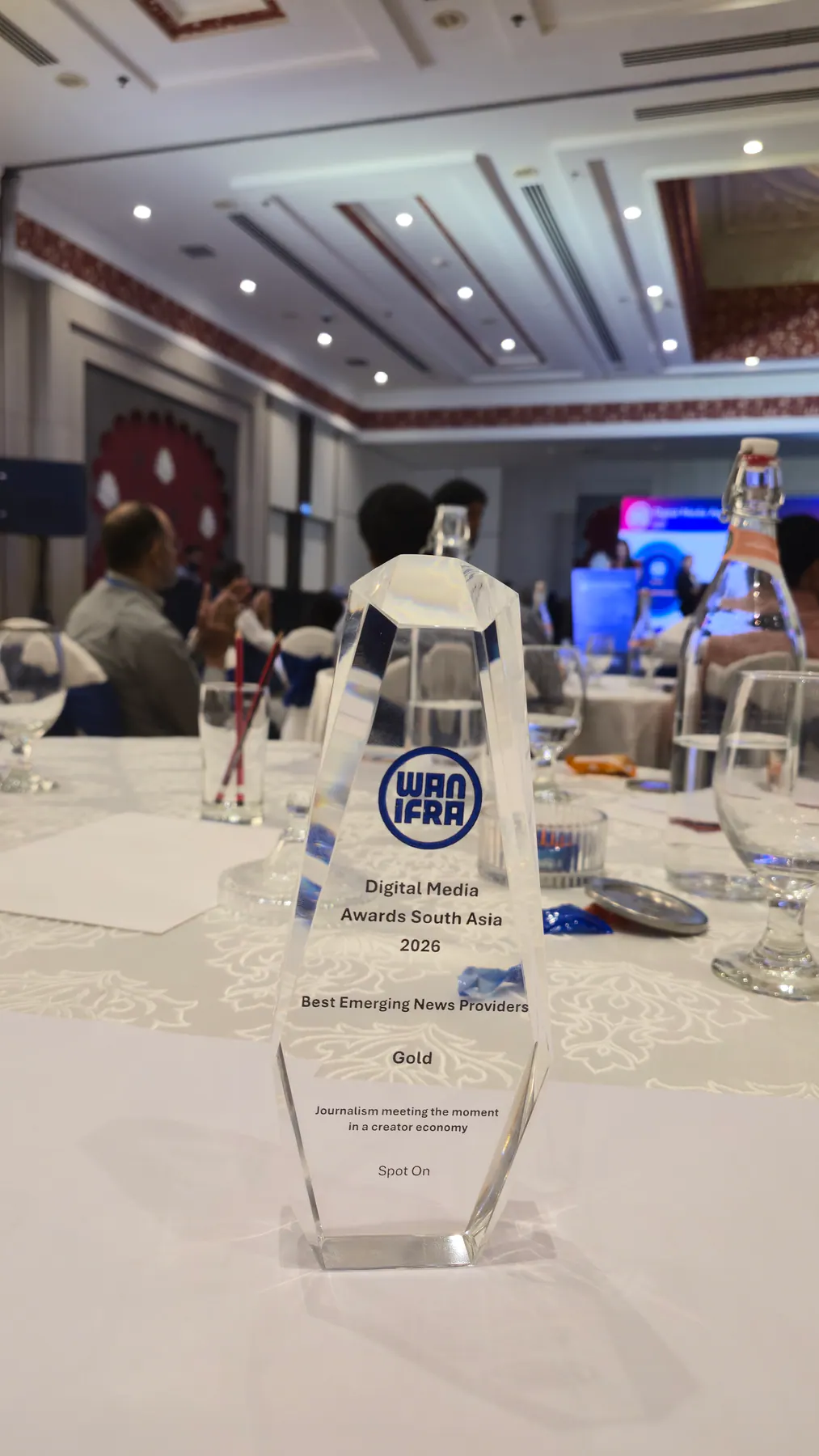 WAN-IFRA Digital Media Awards South Asia 2026 Gold trophy for Spot On