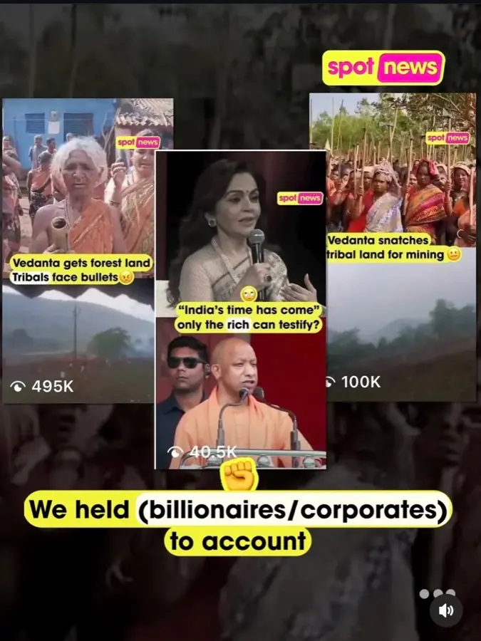 Spot News carousel screenshot about holding billionaires and corporates to account