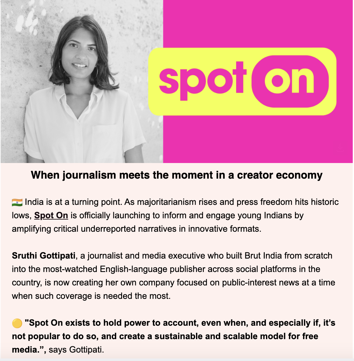 Full screenshot of the IPI media innovation newsletter, including its quote
